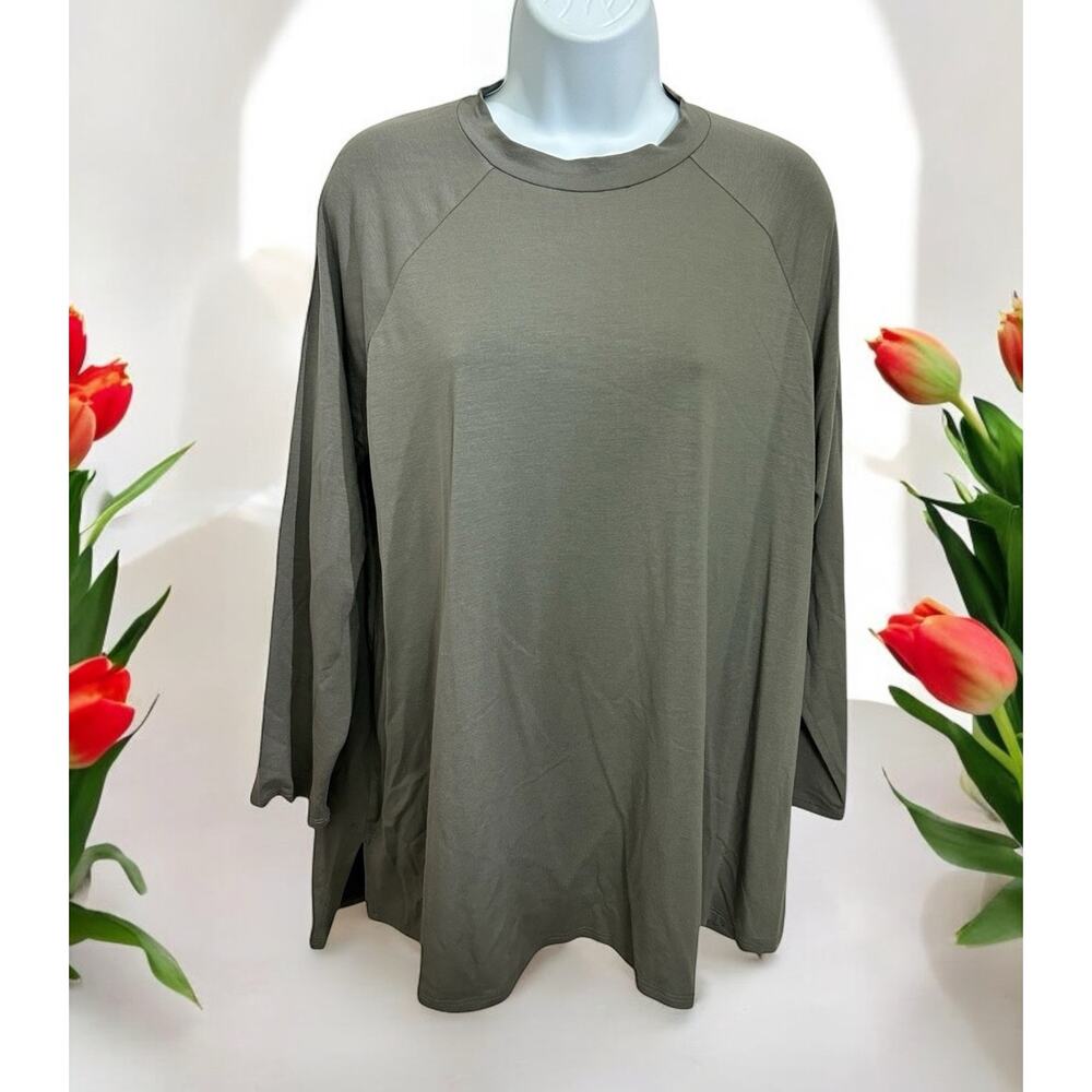 Eileen Fisher Shirt Size Large Top Tencel Lyocell Gray Long Sleeve Crew Neck